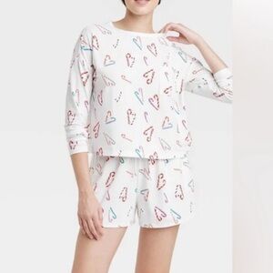 NEW! Women's 3pc Candy Cane Pajama Set - Long Sleeve Top, Shorts, Socks, Small